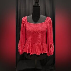 Soul Ruched babydoll top with cutout detail on long sleeves